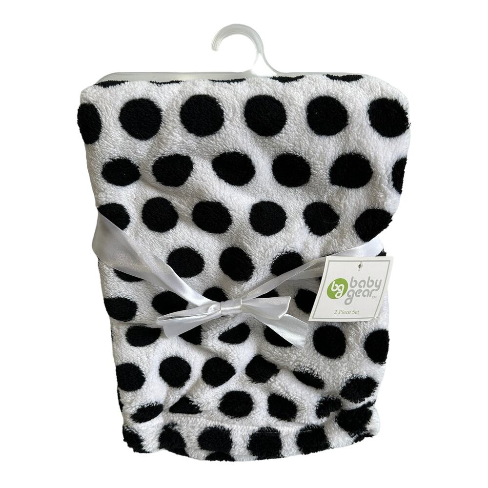 Baby Gear Polka Dots Black White Fleece Blanket Circle Kid Security Lovey NEW